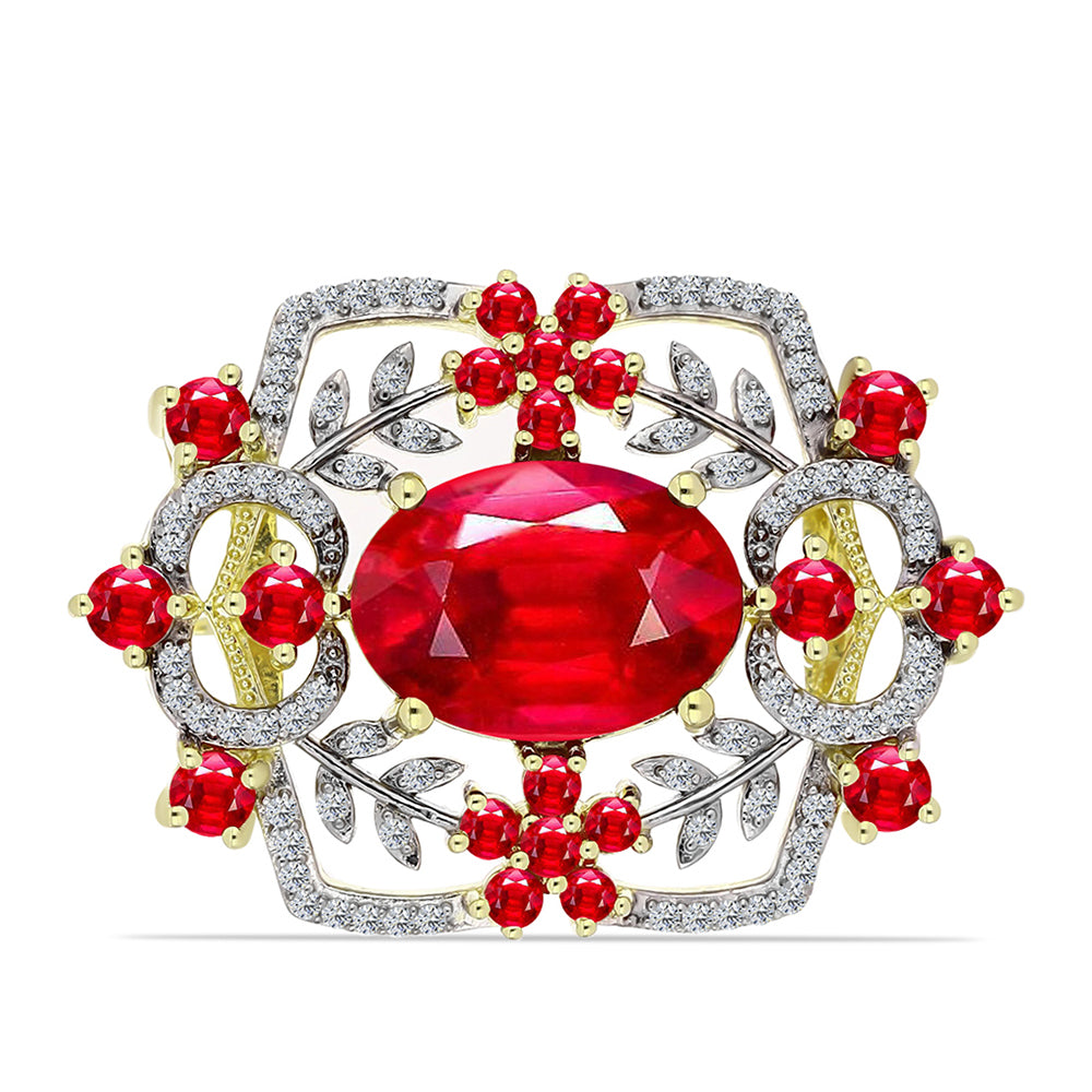 Broşă din Argint 925 Placat cu Aur ( 5.67 grame ) cu Agat Roșu și Topaz Alb 6.83 Carate 1 