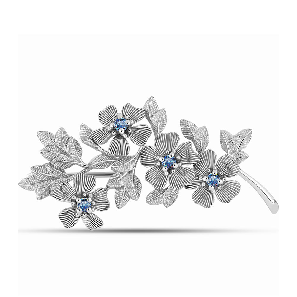 Broşă din Argint 925 ( 5.41 grame ) cu Moissanite Albastru Oceanic 0.13 Carate 1 