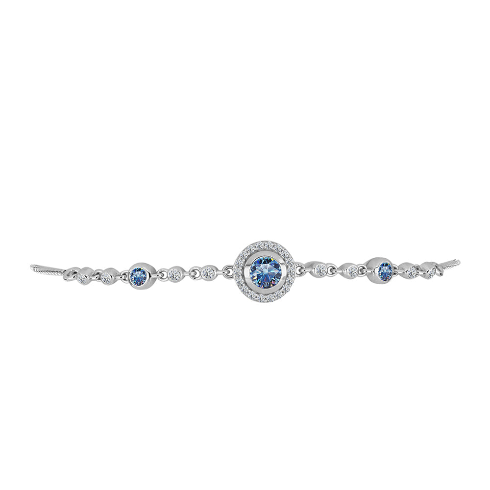 Brățară din Argint 925 ( 4.24 grame ) cu Moissanite Albastru Oceanic și Topaz Alb 1.09 Carate 2 