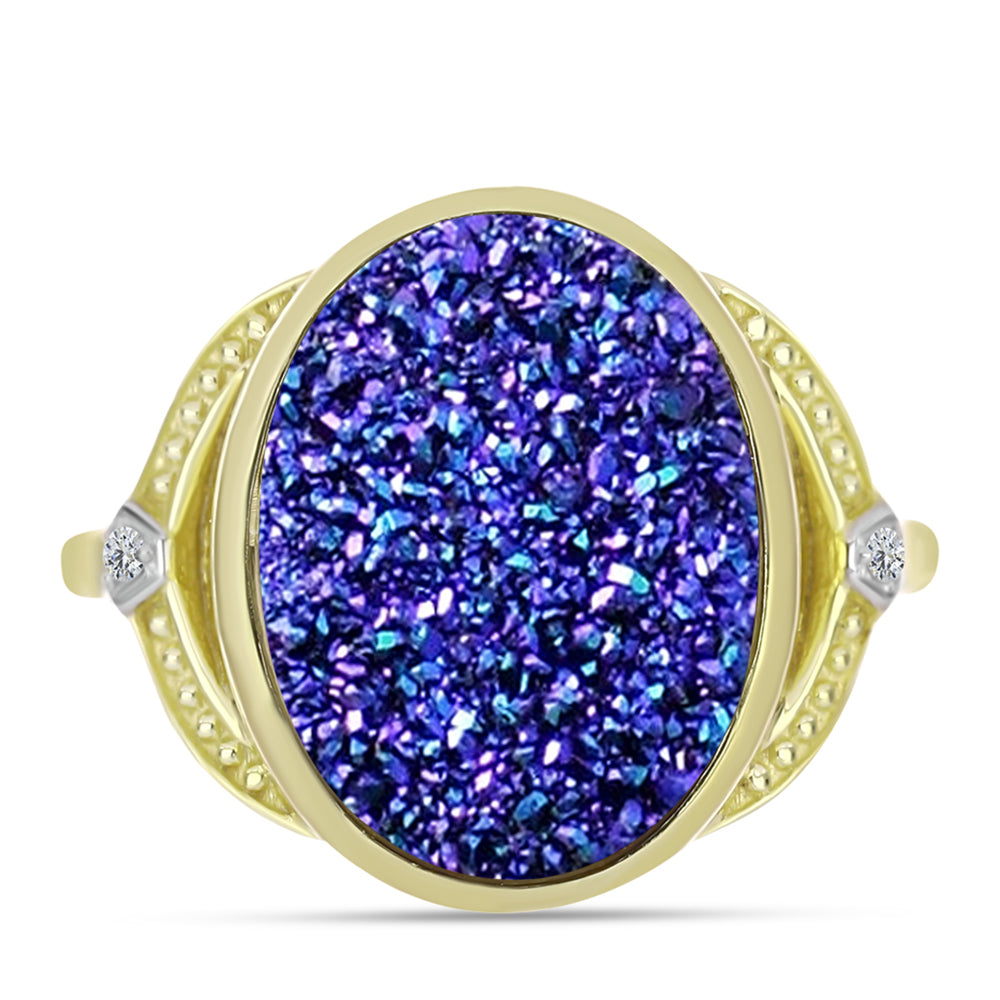 Inel din Argint 925 Placat cu Aur ( 5.61 grame ) cu Drusă Violet și Topaz Alb 6.97 Carate 1 