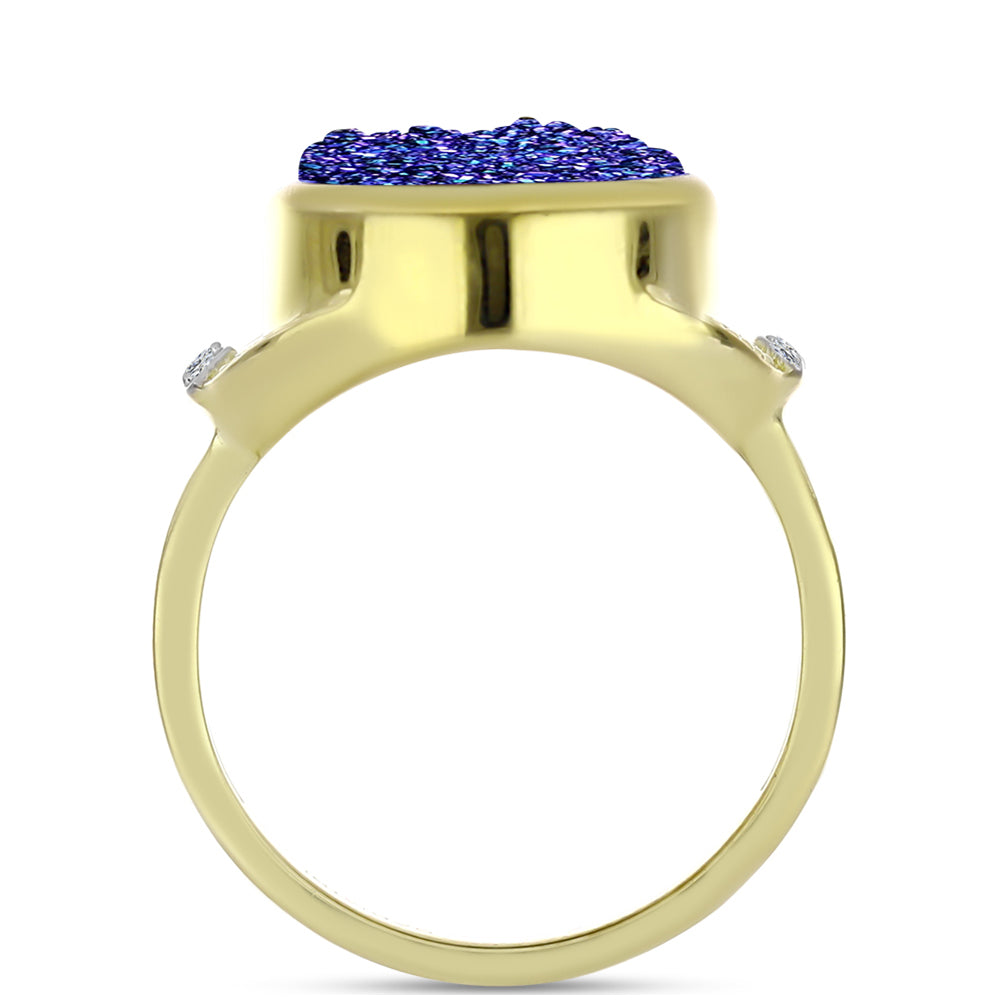Inel din Argint 925 Placat cu Aur ( 5.61 grame ) cu Drusă Violet și Topaz Alb 6.97 Carate 2 