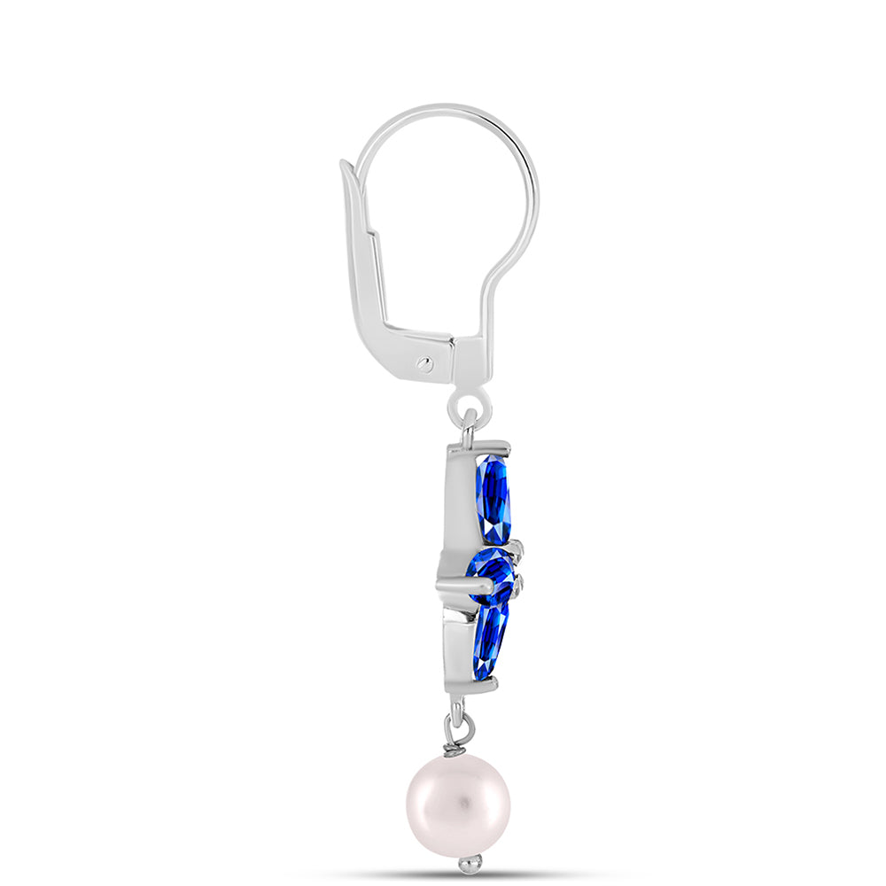 Cercei din Argint 925 ( 2.51 grame ) cu Safir Albastru Australian și Perlă de Apă Dulce Albă 5.55 Carate 2 