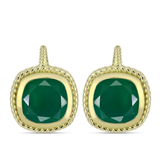Cercei din Argint 925 Placat cu Aur ( 6.47 grame ) cu Agat Verde 5.97 Carate