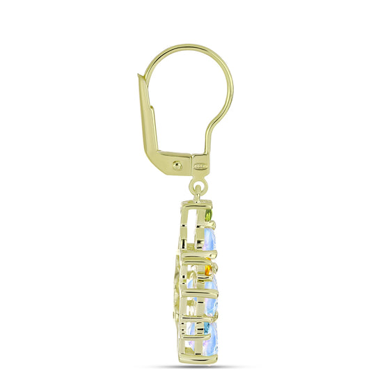 Cercei din Argint 925 Placat cu Aur ( 2.98 grame ) cu Piatra Lunii Curcubeu 4.05 Carate
