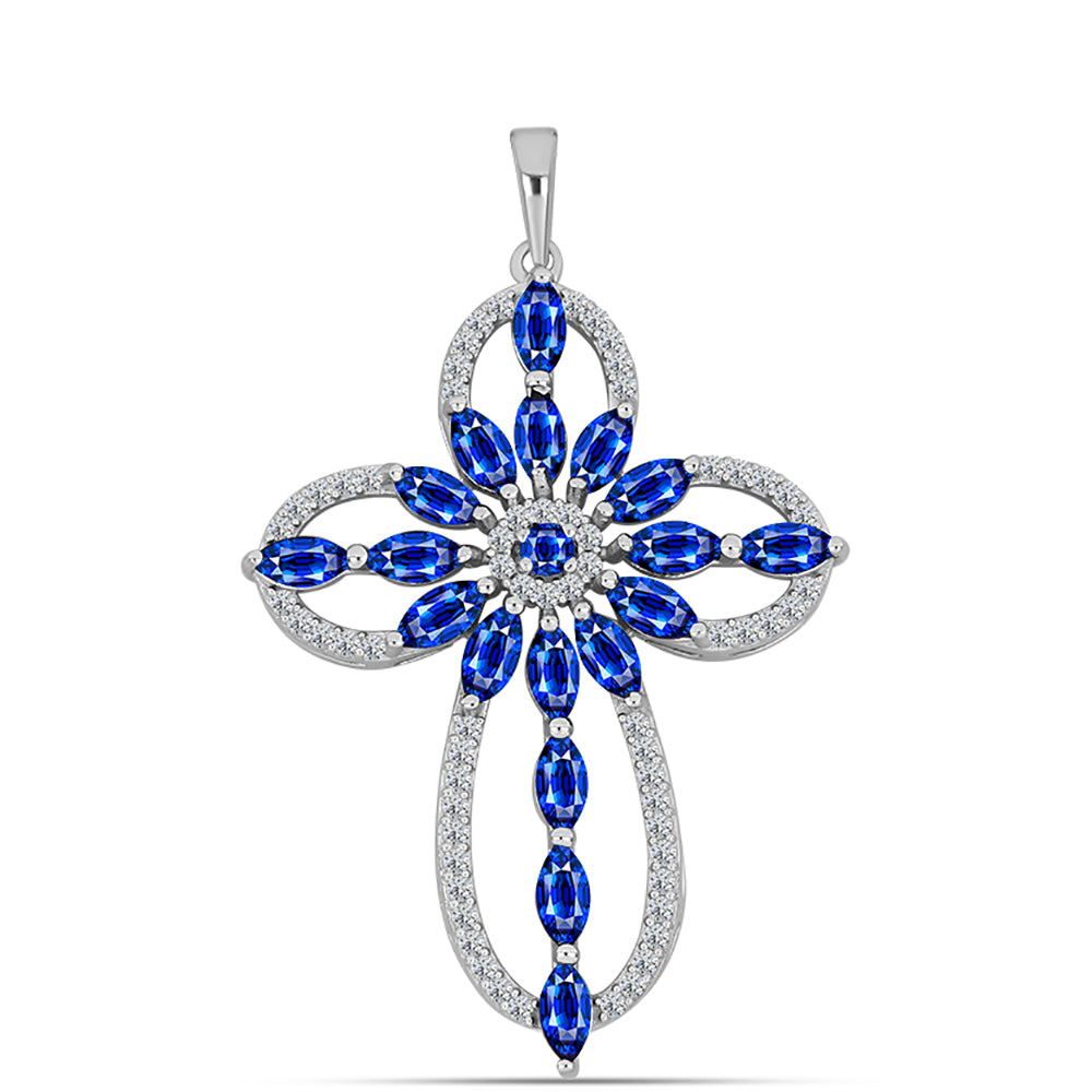 Cruce Pandantiv din Argint 925 ( 3.88 grame ) cu Safir Albastru Australian și Topaz Alb 4.25 Carate 3 