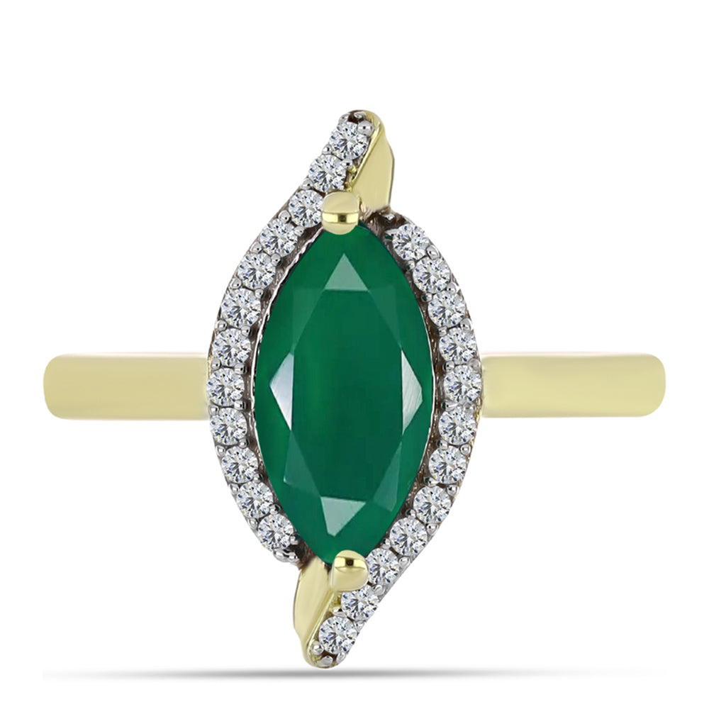 Inel din Argint 925 Placat cu Aur ( 2.83 grame ) cu Agat Verde și Topaz Alb 1.66 Carate 1 