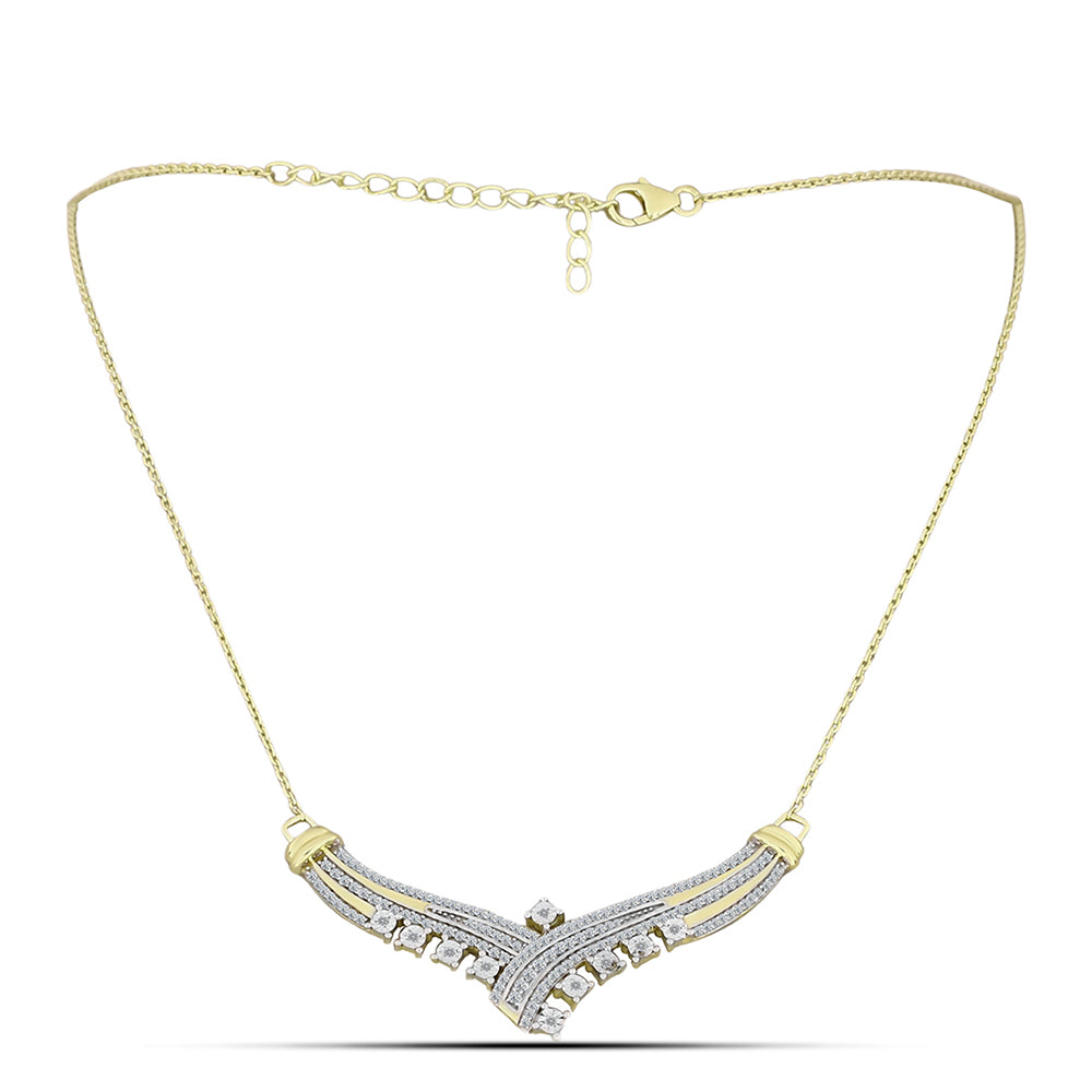 Colier din Argint 925 Placat cu Aur ( 8.53 grame ) cu Diamant Alb și Topaz Alb 1.14 Carate