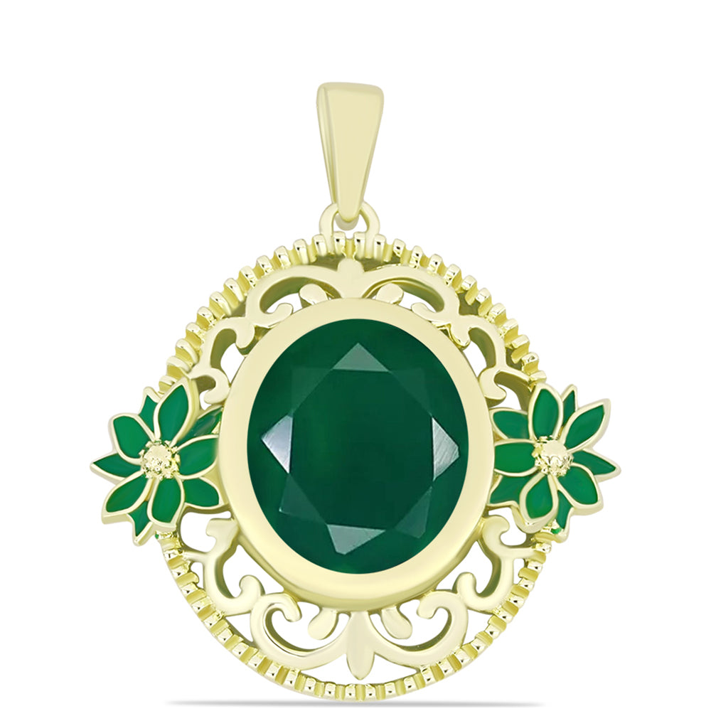 Pandantiv din Argint 925 Placat cu Aur ( 4.19 grame ) cu Agat Verde 4.02 Carate 1 