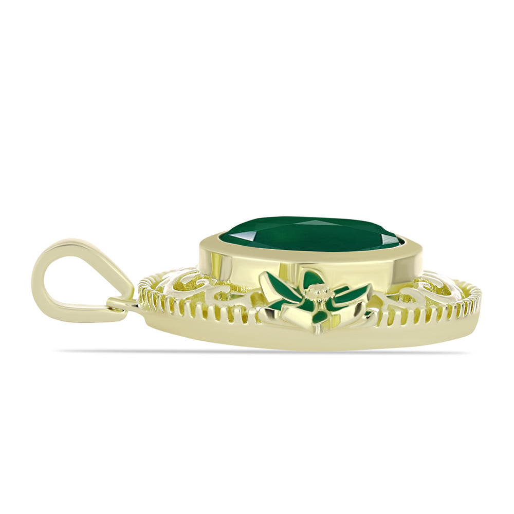 Pandantiv din Argint 925 Placat cu Aur ( 4.19 grame ) cu Agat Verde 4.02 Carate