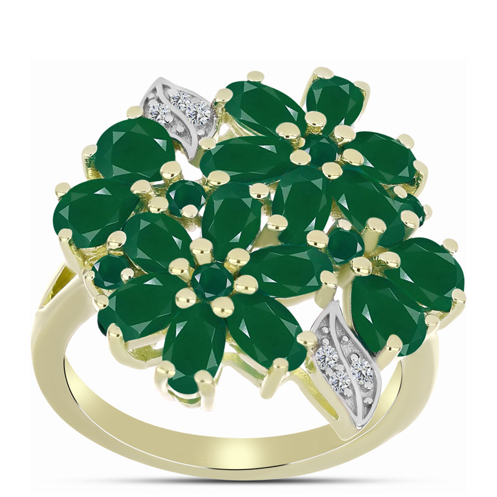 Inel din Argint 925 Placat cu Aur ( 4.84 grame ) cu Agat Verde 3.97 Carate 3 