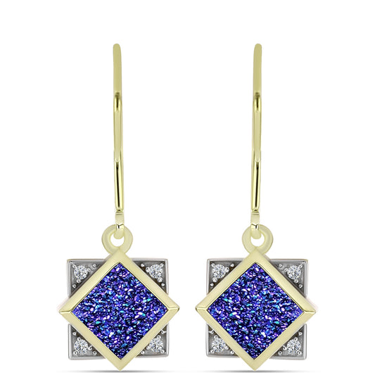 Cercei din Argint 925 Placat cu Aur ( 3.65 grame ) cu Drusă Violet și Topaz Alb 2.66 Carate