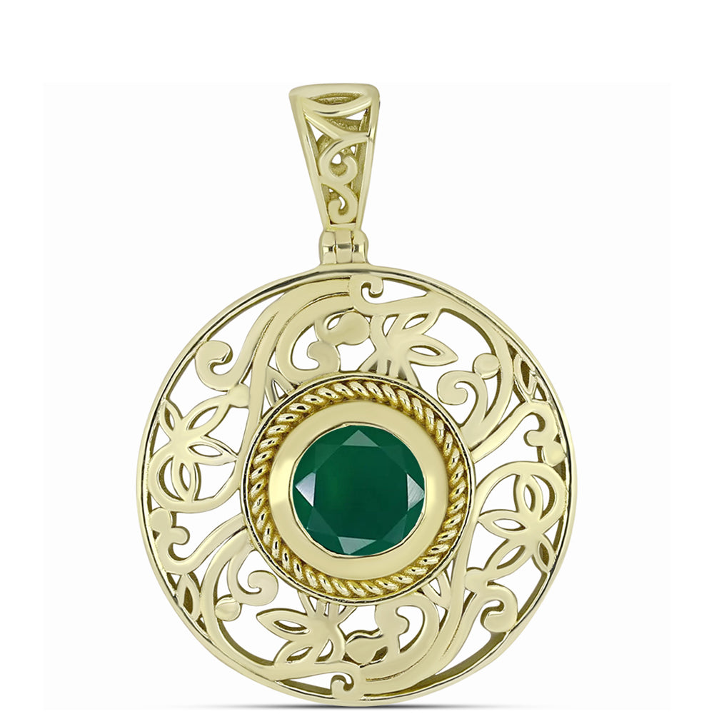 Pandantiv din Argint 925 Placat cu Aur ( 3.79 grame ) cu Agat Verde 1.21 Carate 1 