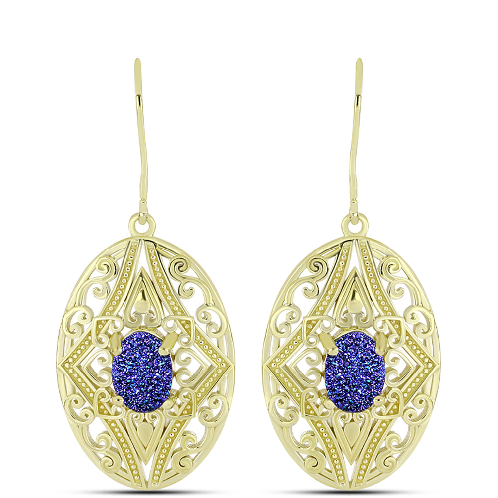 Cercei din Argint 925 Placat cu Aur ( 8.58 grame ) cu Drusă Violet 2.4 Carate 1 