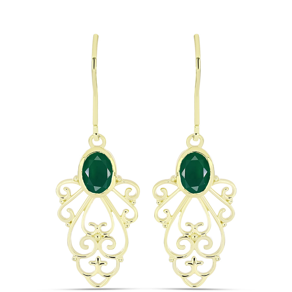 Cercei din Argint 925 Placat cu Aur ( 3.1 grame ) cu Agat Verde 1.31 Carate