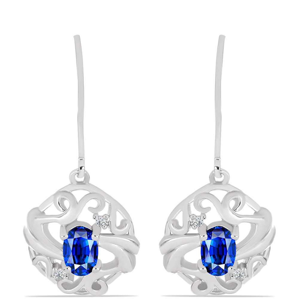 Cercei din Argint 925 ( 3.99 grame ) cu Safir Albastru Australian și Topaz Alb 1.3 Carate 3 