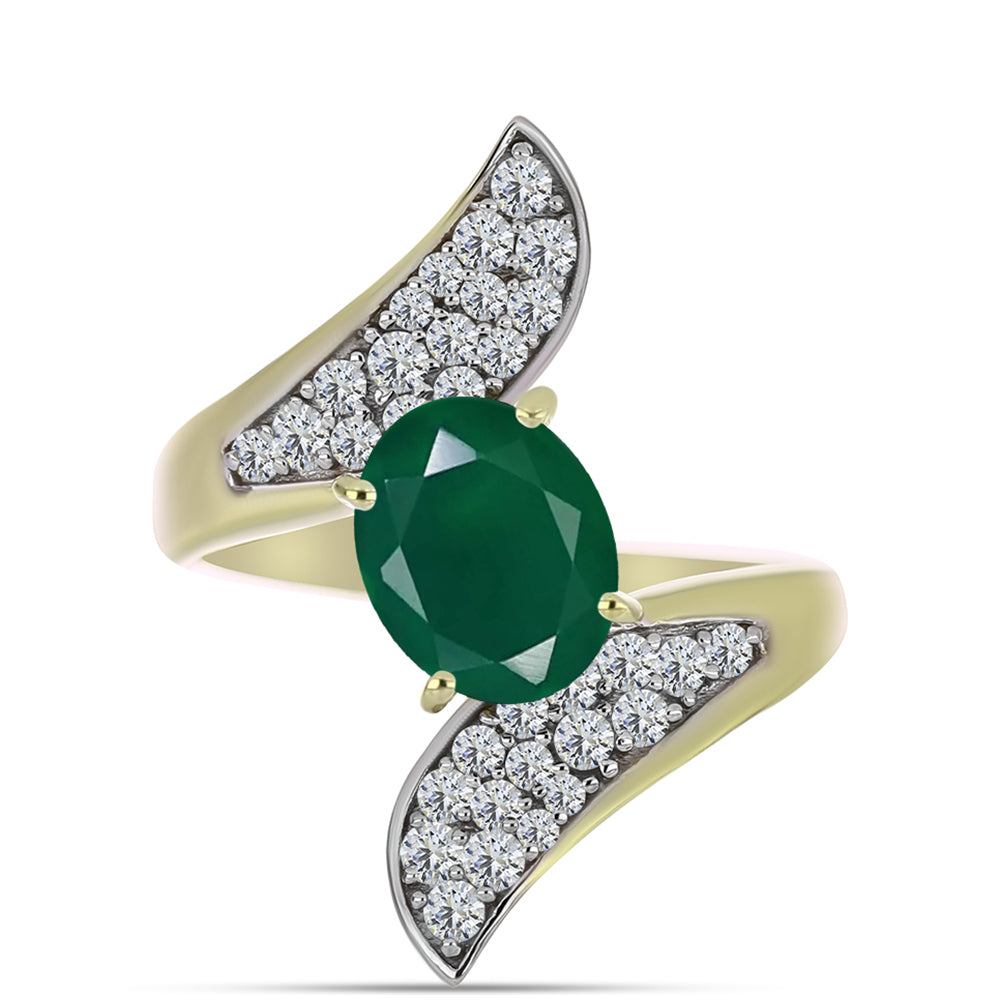 Inel din Argint 925 Placat cu Aur ( 3.46 grame ) cu Agat Verde și Topaz Alb 2.24 Carate 5 