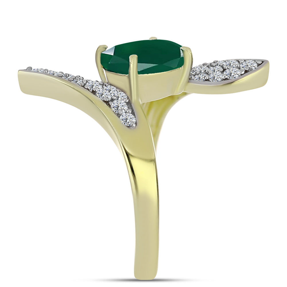Inel din Argint 925 Placat cu Aur ( 3.46 grame ) cu Agat Verde și Topaz Alb 2.24 Carate