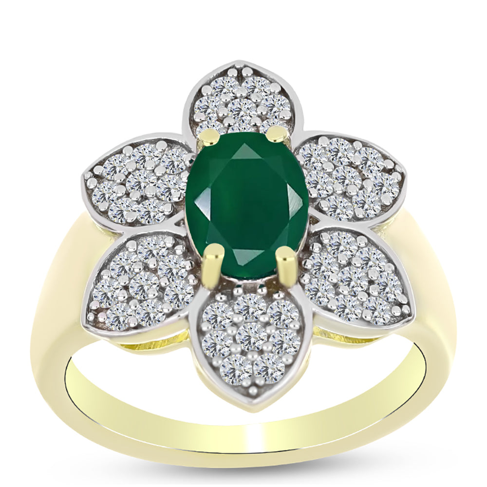 Inel din Argint 925 Placat cu Aur ( 4.65 grame ) cu Agat Verde și Topaz Alb 2.03 Carate 3 