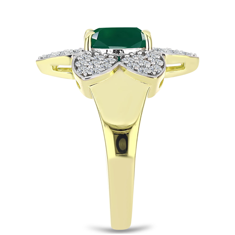 Inel din Argint 925 Placat cu Aur ( 4.65 grame ) cu Agat Verde și Topaz Alb 2.03 Carate 4 