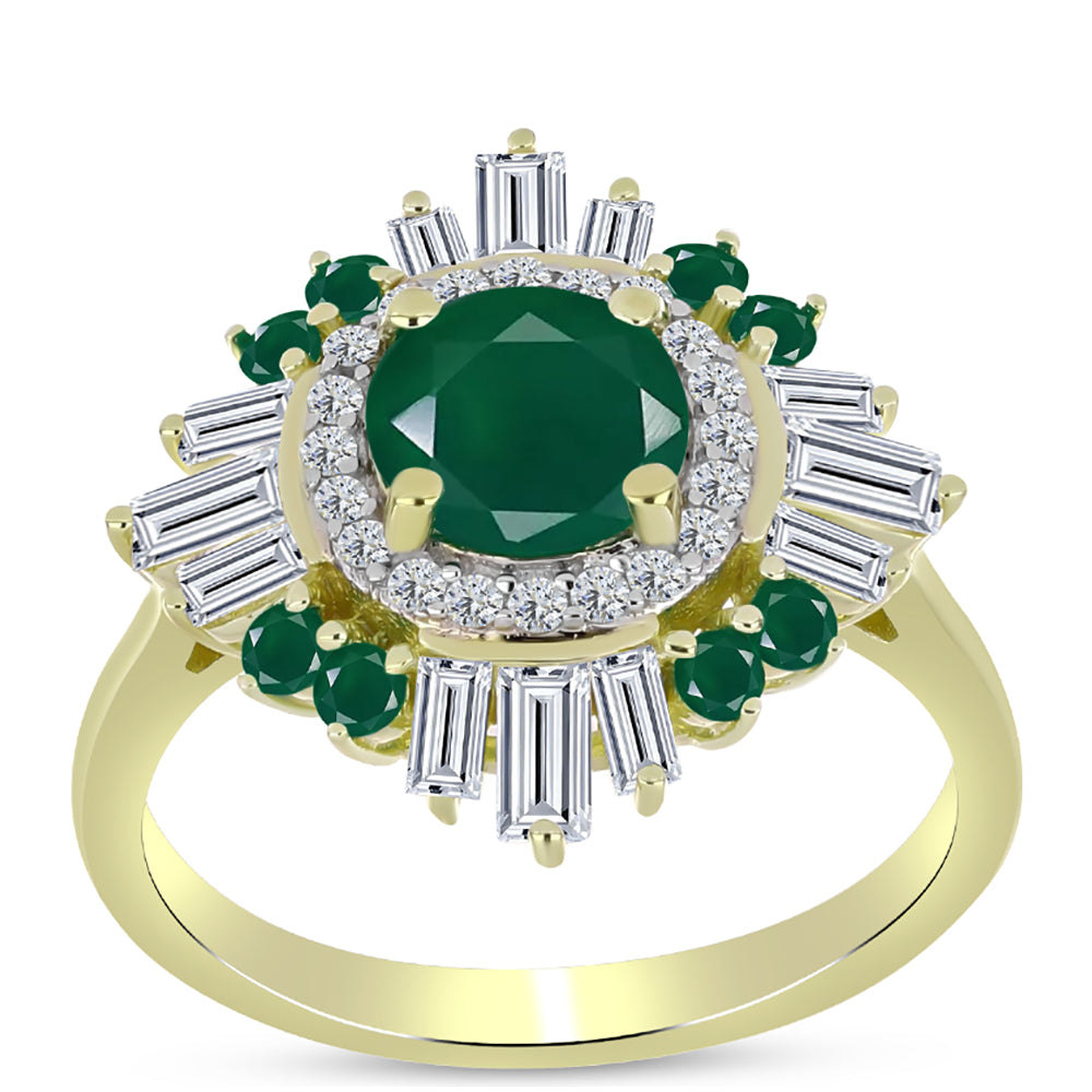 Inel din Argint 925 Placat cu Aur ( 3.24 grame ) cu Agat Verde și Zircon Alb 2.72 Carate 7 