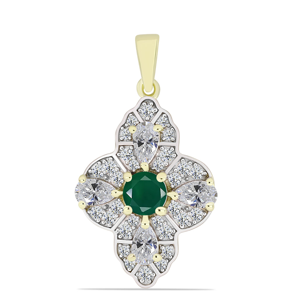 Pandantiv din Argint 925 Placat cu Aur ( 2.39 grame ) cu Agat Verde și Topaz Alb 1.87 Carate