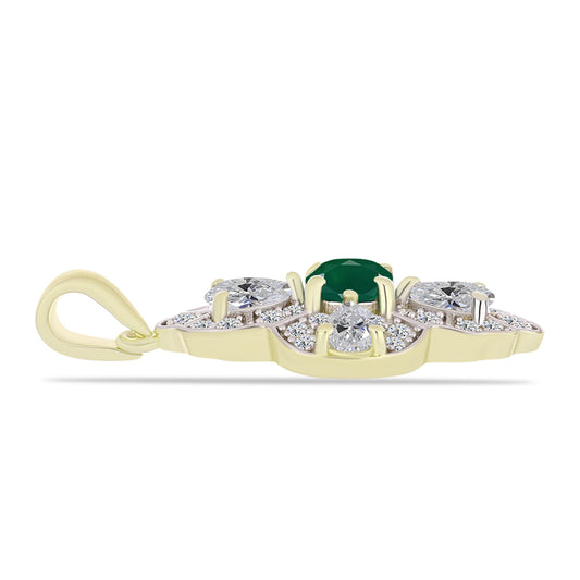 Pandantiv din Argint 925 Placat cu Aur ( 2.39 grame ) cu Agat Verde și Topaz Alb 1.87 Carate