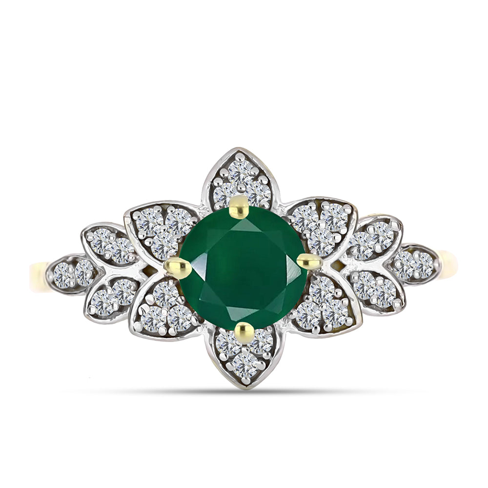 Inel din Argint 925 Placat cu Aur ( 2.69 grame ) cu Agat Verde și Topaz Alb 1.01 Carate