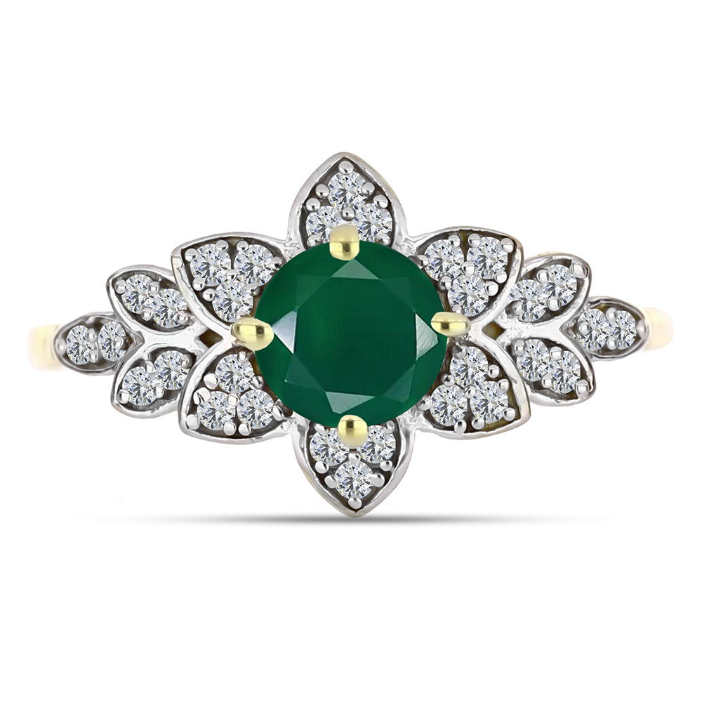 Inel din Argint 925 Placat cu Aur ( 2.69 grame ) cu Agat Verde și Topaz Alb 1.01 Carate