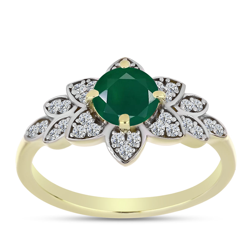 Inel din Argint 925 Placat cu Aur ( 2.69 grame ) cu Agat Verde și Topaz Alb 1.01 Carate 7 