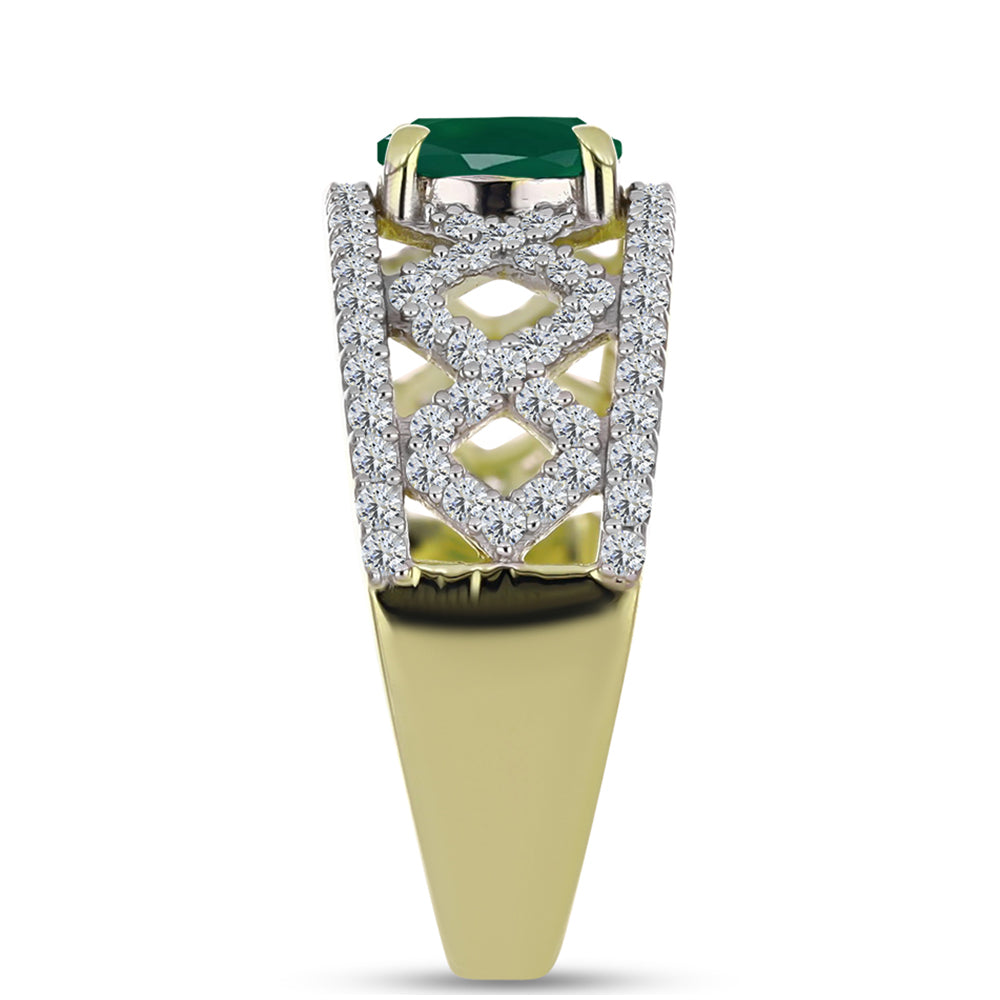 Inel din Argint 925 Placat cu Aur ( 4.6 grame ) cu Agat Verde și Topaz Alb 1.48 Carate 4 