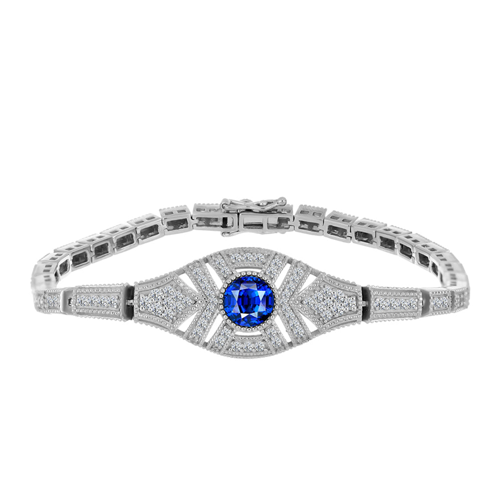 Brățară din Argint 925 ( 16.95 grame ) cu Safir Albastru Australian și Topaz Alb 3.9 Carate