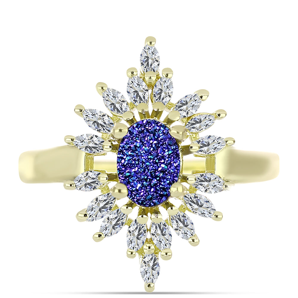 Inel din Argint 925 Placat cu Aur ( 3.43 grame ) cu Drusă Violet și Zircon Alb 1.79 Carate 1 