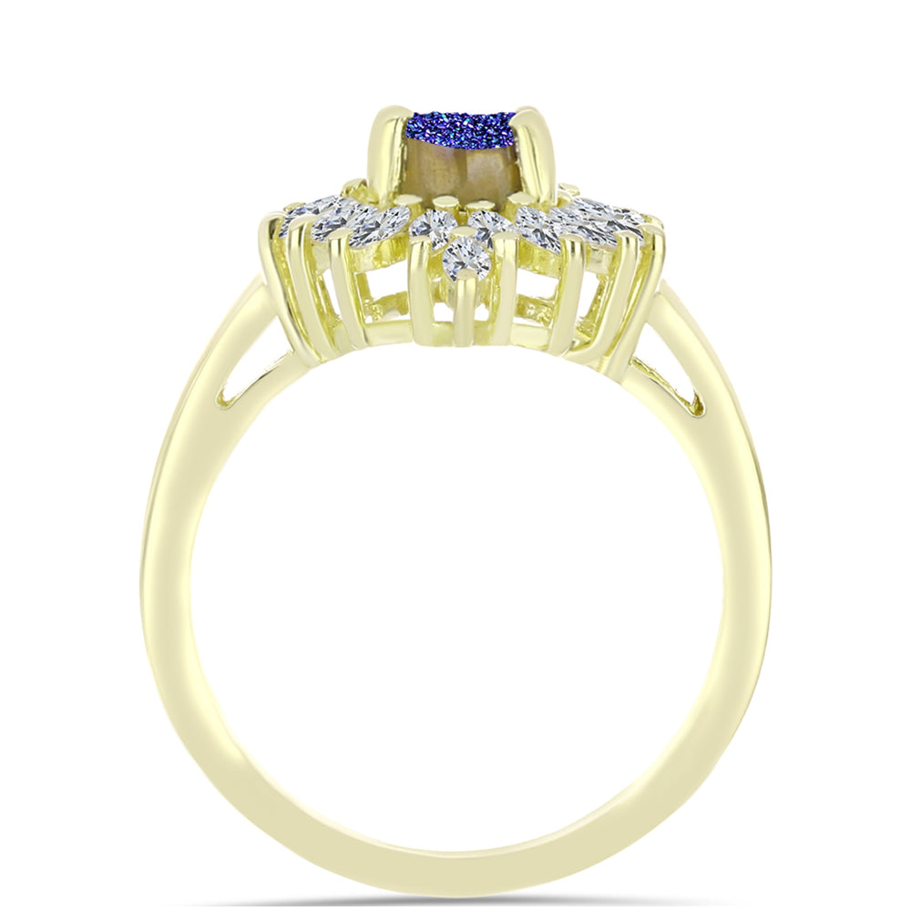 Inel din Argint 925 Placat cu Aur ( 3.43 grame ) cu Drusă Violet și Zircon Alb 1.79 Carate 2 