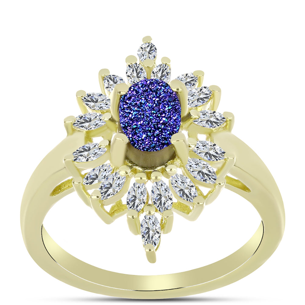 Inel din Argint 925 Placat cu Aur ( 3.43 grame ) cu Drusă Violet și Zircon Alb 1.79 Carate 3 