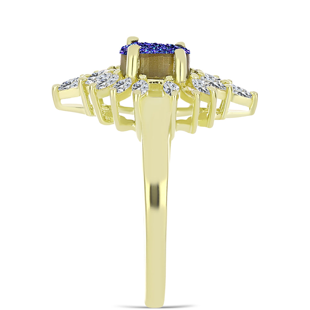 Inel din Argint 925 Placat cu Aur ( 3.43 grame ) cu Drusă Violet și Zircon Alb 1.79 Carate 4 