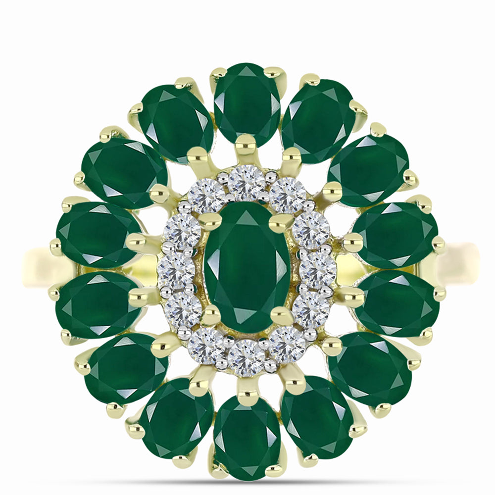 Inel din Argint 925 Placat cu Aur ( 3.89 grame ) cu Agat Verde 2.58 Carate 1 