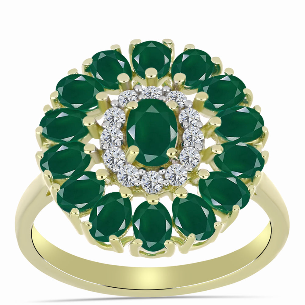 Inel din Argint 925 Placat cu Aur ( 3.89 grame ) cu Agat Verde 2.58 Carate