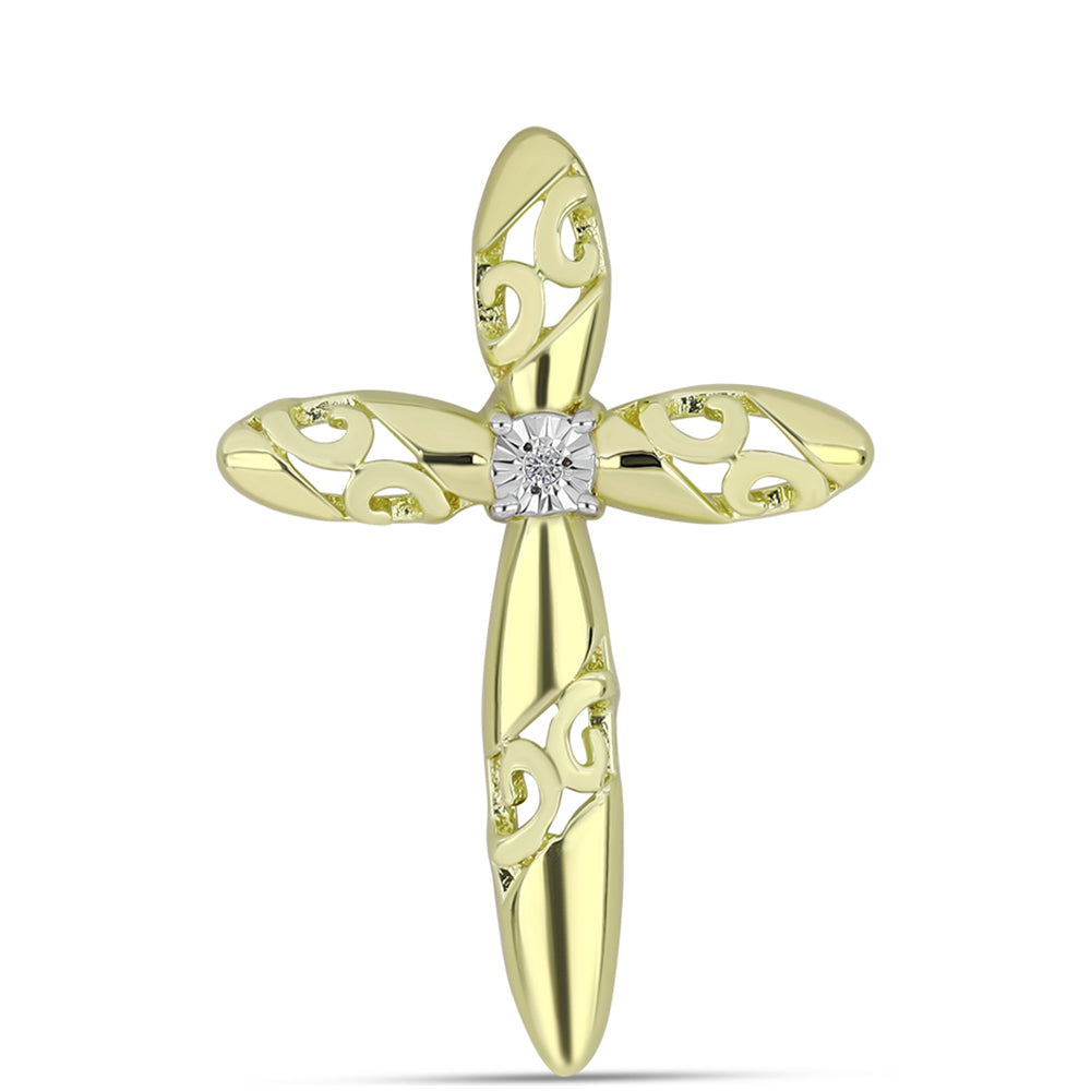 Cruce Pandantiv din Argint 925 Placat cu Aur ( 2.62 grame ) cu Diamant Alb 0.01 Carate