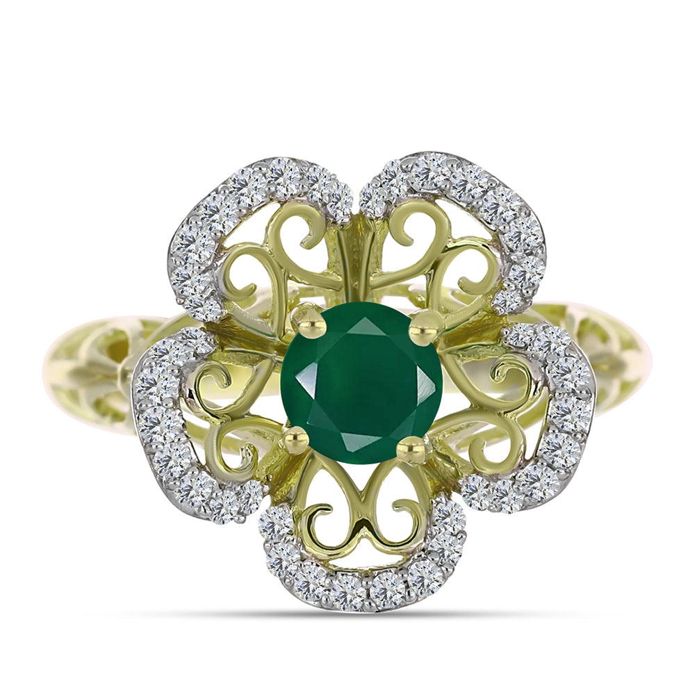 Inel din Argint 925 Placat cu Aur ( 4.26 grame ) cu Agat Verde și Topaz Alb 1.2 Carate 1 