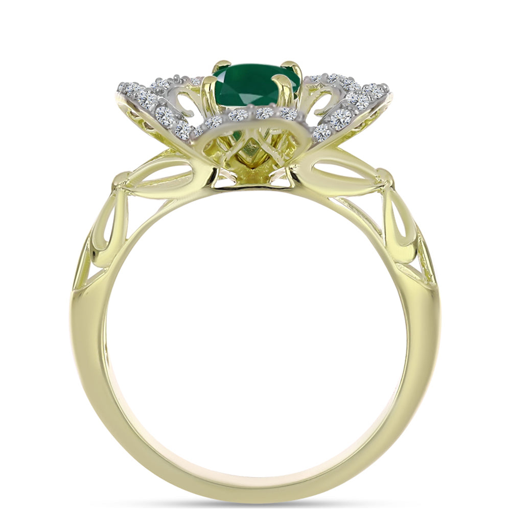 Inel din Argint 925 Placat cu Aur ( 4.26 grame ) cu Agat Verde și Topaz Alb 1.2 Carate