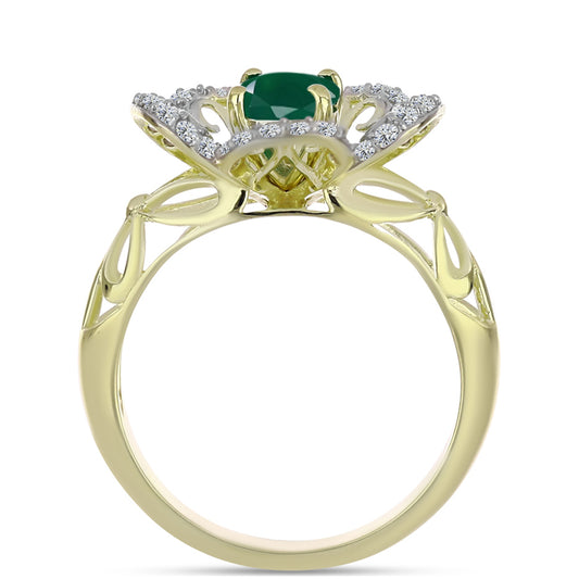 Inel din Argint 925 Placat cu Aur ( 4.26 grame ) cu Agat Verde și Topaz Alb 1.2 Carate