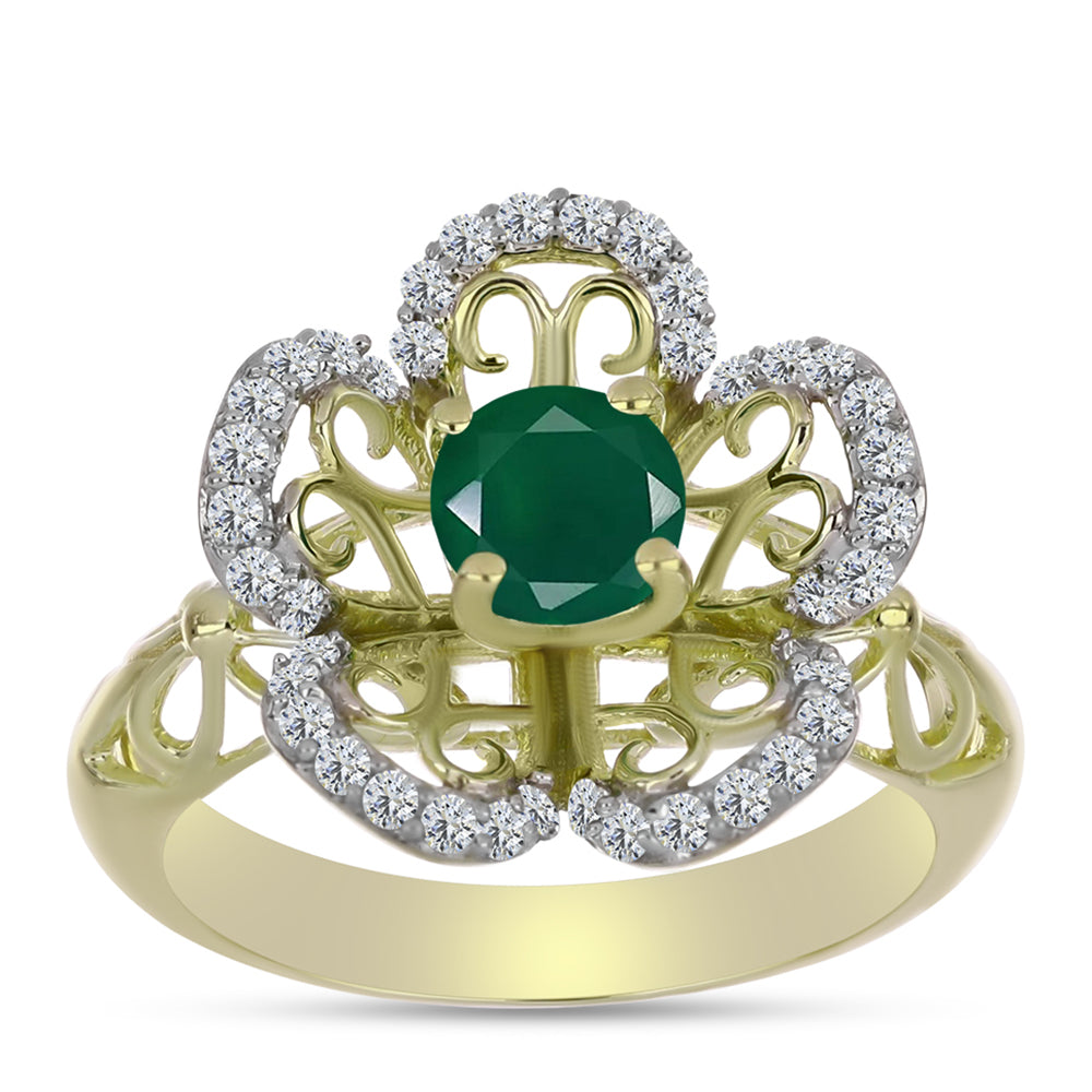 Inel din Argint 925 Placat cu Aur ( 4.26 grame ) cu Agat Verde și Topaz Alb 1.2 Carate