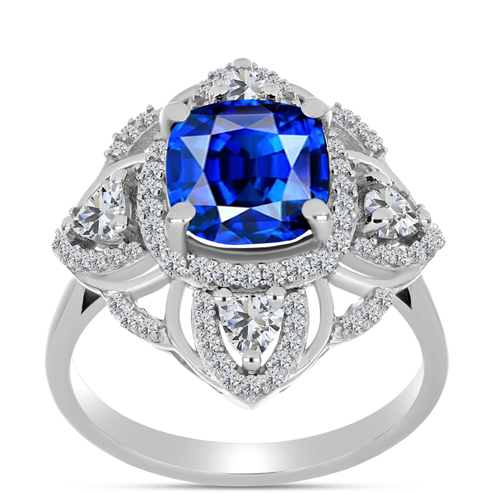 Inel din Argint 925 ( 3.65 grame ) cu Safir Albastru Australian și Topaz Alb 4.18 Carate 7 