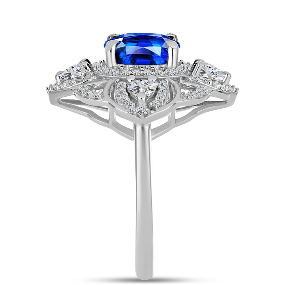 Inel din Argint 925 ( 3.65 grame ) cu Safir Albastru Australian și Topaz Alb 4.18 Carate 8 