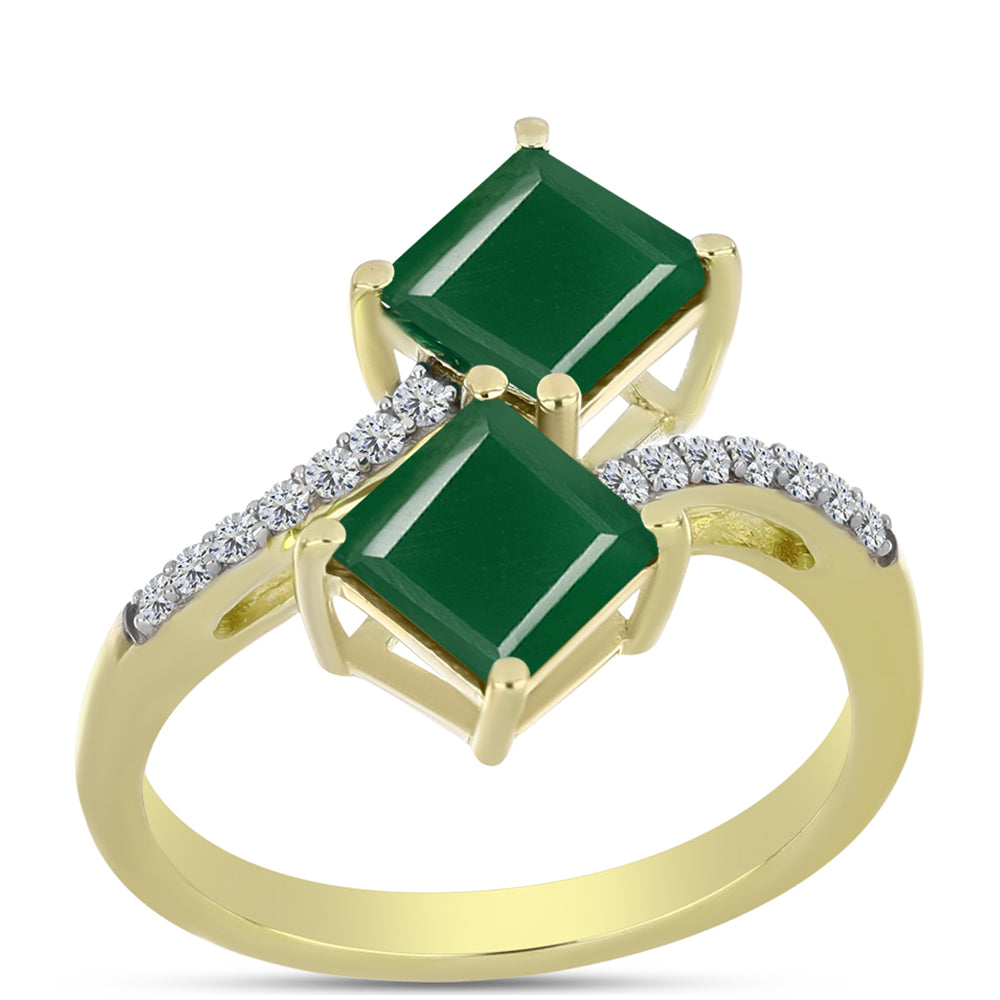 Inel din Argint 925 Placat cu Aur ( 2.88 grame ) cu Agat Verde și Topaz Alb 2.3 Carate 3 