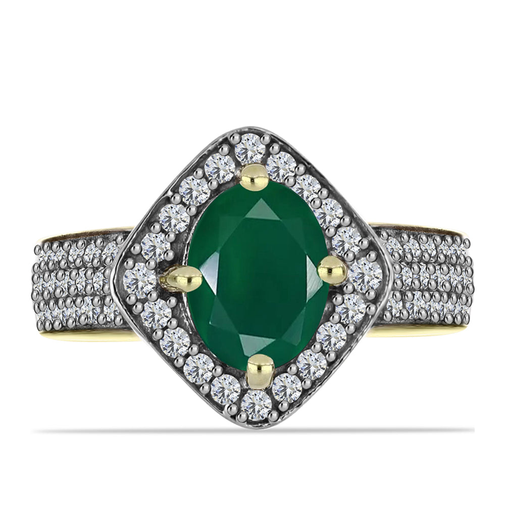 Inel din Argint 925 Placat cu Aur ( 3.59 grame ) cu Agat Verde și Topaz Alb 1.86 Carate