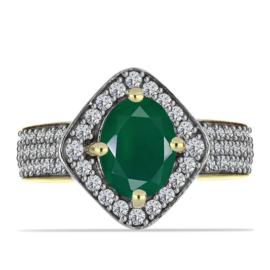 Inel din Argint 925 Placat cu Aur ( 3.59 grame ) cu Agat Verde și Topaz Alb 1.86 Carate