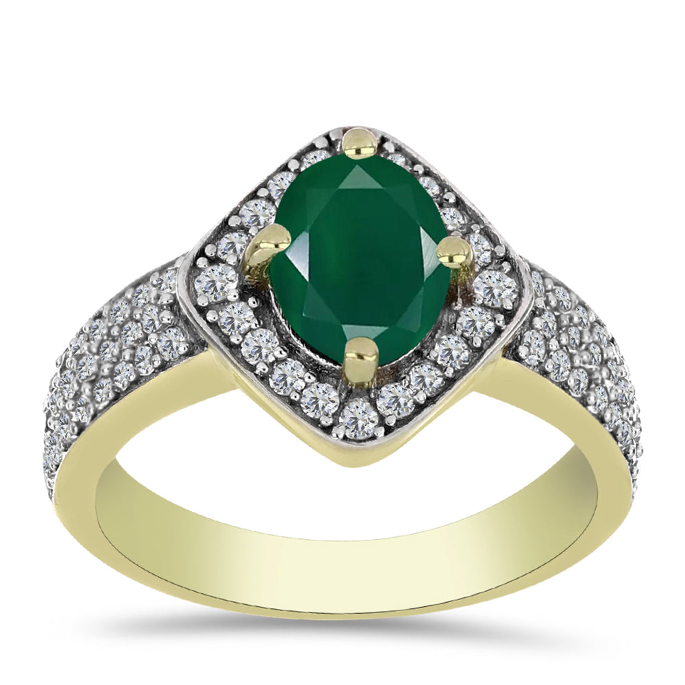 Inel din Argint 925 Placat cu Aur ( 3.59 grame ) cu Agat Verde și Topaz Alb 1.86 Carate 7 