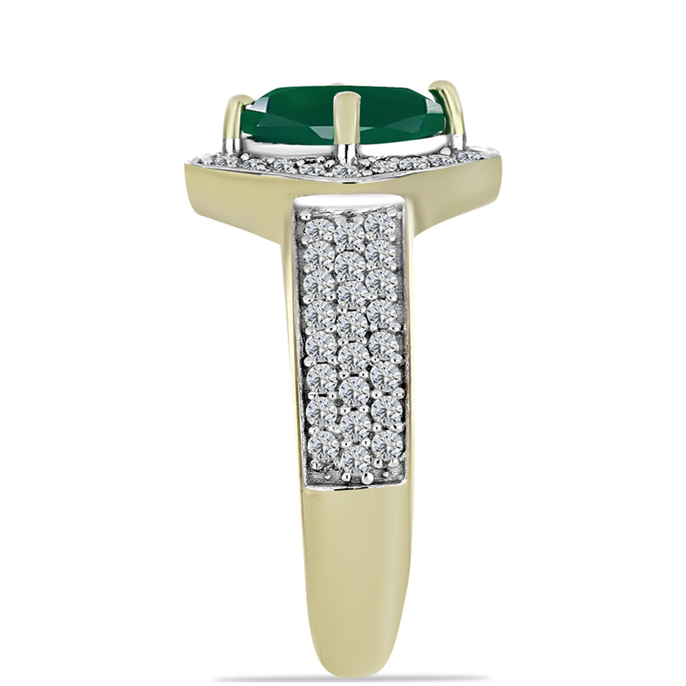Inel din Argint 925 Placat cu Aur ( 3.59 grame ) cu Agat Verde și Topaz Alb 1.86 Carate 8 