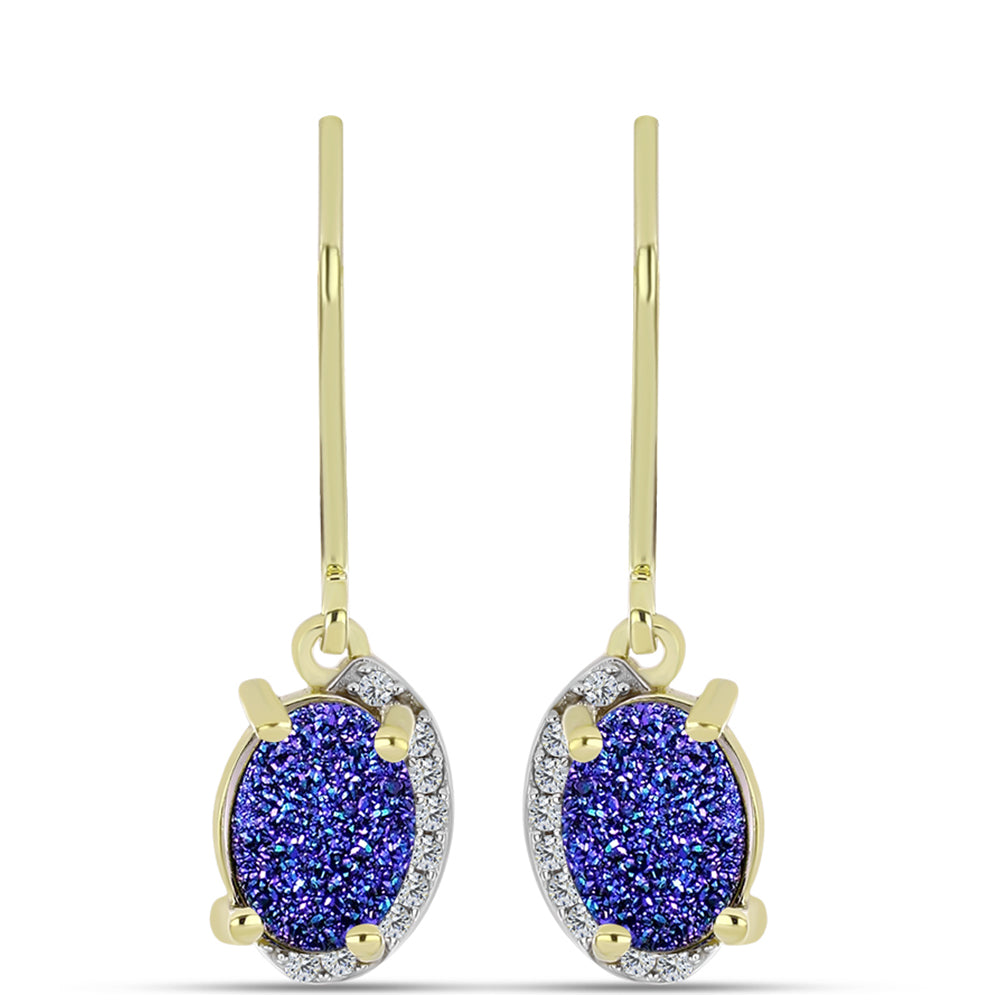 Cercei din Argint 925 Placat cu Aur ( 2.18 grame ) cu Drusă Violet și Topaz Alb 2.52 Carate